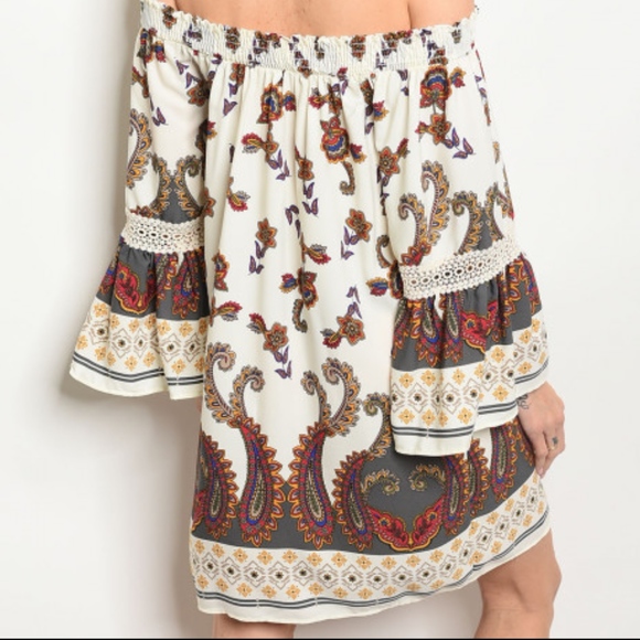 1 LEFT! ! FLIRTY & SEXY BOHO IVORY MULTI DRESS - Picture 3 of 4